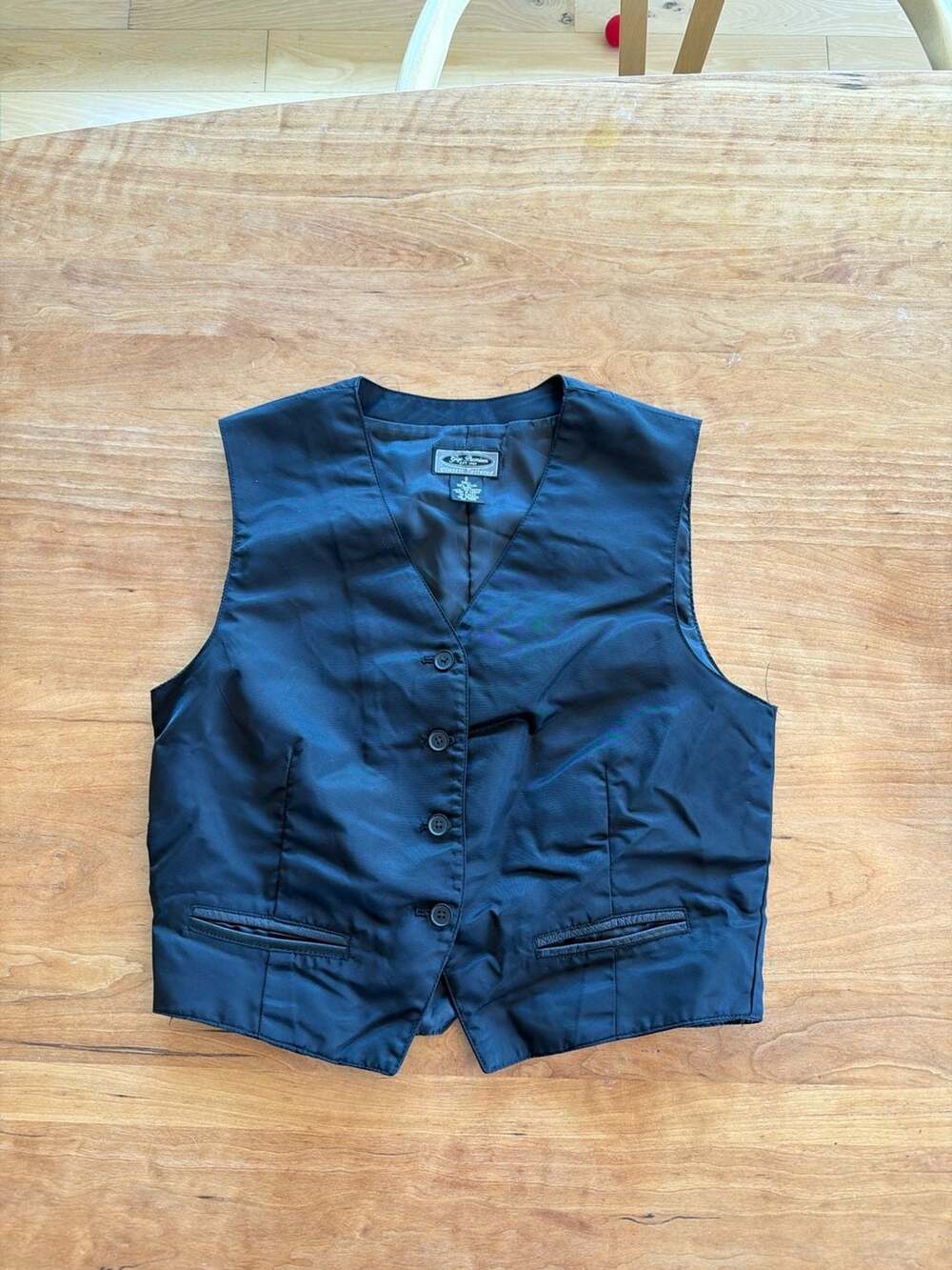 Gap Premium Classic Tailored Black Nylon Button-Up Vest Cinch Back Size S‎